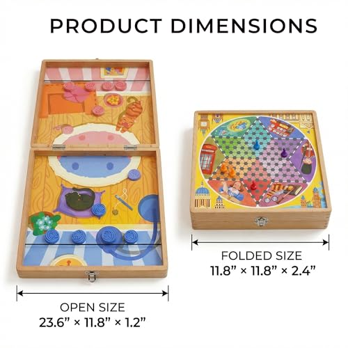5-in-1 Magnetic Wooden Board Game Set, Premium Beech Wood Frame Family Game Center for Kids & Adults