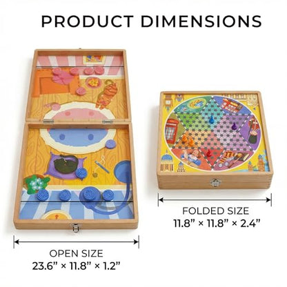 5-in-1 Magnetic Wooden Board Game Set, Premium Beech Wood Frame Family Game Center for Kids & Adults