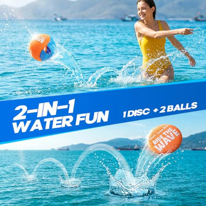 Water Skipping Balls Pool Beach Toys, 2 Water Skip Balls & 1 Skipping Disc | Water Bouncing Ball Play, Kids Ages 8-12, Mesh Carry Bag, Summer Outdoor Games, Lake Weekends, Teens Adults, Vacation Gift