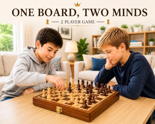 7" Wooden Chess Set with Handmade Magnetic Pieces -Folding Chessboard Portable Travel Tournament Chess Board Games for Kids Play Birthday Gift Items - color: 7 Inch Without Extra Queens