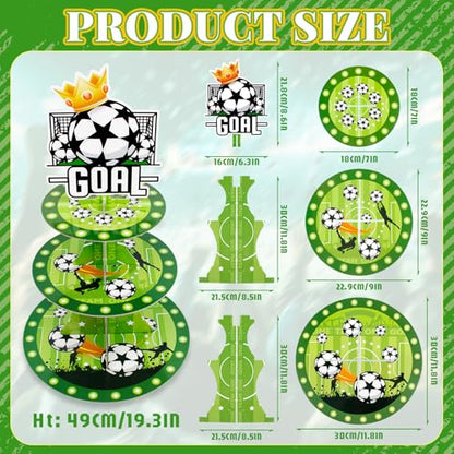 Soccer Party Favors, Soccer Goal Theme Party Supplies, 2 Pack 3 Tier Cupcake Stand, Football Birthday Party Decorations for Kids Teens Adults