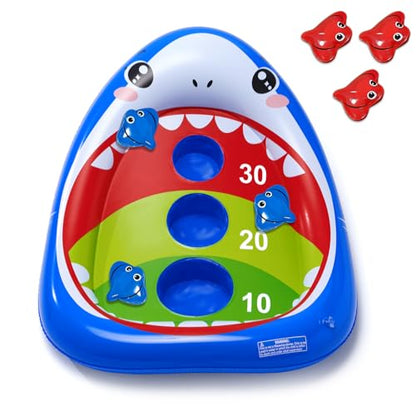 AURASUN Kids Fun Pool Toys, Inflatable Shark Pool Cornhole Game Floating, Water Game Outdoor Swimming Pool Games for Kids Adults, Cool Summer Party Gift 3 4 5 6 7 8 9 10 12 Year Boy Girl Teen Family - style: Shark Cornhole Board