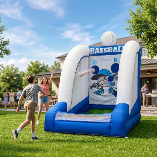 10FT Inflatable Baseball Toss Game with 8 Balls & Built-in Blower, Easy Setup Baseball Pitching Target Carnival Game for Indoor/Outdoor Parties, Events & Backyard Fun