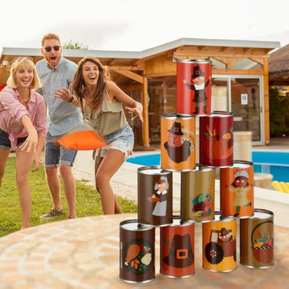 HyDren 13 Pcs Christmas Carnival Can Bean Bag Toss Games for Kids Adults Throwing Can Game for Birthday Family Festive Holiday Homeschooling Backyard Indoor Outdoor Supplies - style: Thanksgiving