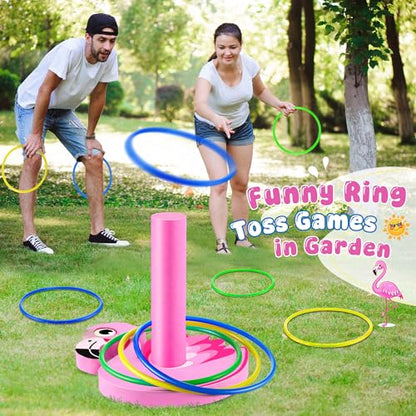 Hiboom Pool Ring Toss Games Toys, Swimming Pool Games for Adults and Family with 6 Pcs Throwing Rings, Water Foam Toss Float Toys for Summer Outdoor, Beach, Yard, Party(Flamingos) - style: Flamingos