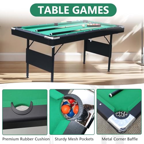 Billiards Table, 5.5 Ft Foldable Pool Table, Balls, Brush, Triangle Rackand, Chalk, for Basements, Adult Rrec Room and Family Game Room - color: Black+Green