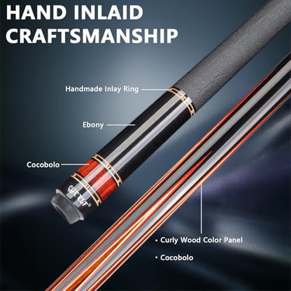 CUEELF Professional Pool Cue Stick – Handmade, Low Deflection | Solid Brass Joint Low Deflection Shaft 12.5mm Pro Tip & Inlay Ring Leather Non-Slip Wrap Precision Balanced - color: CJ-SH-04