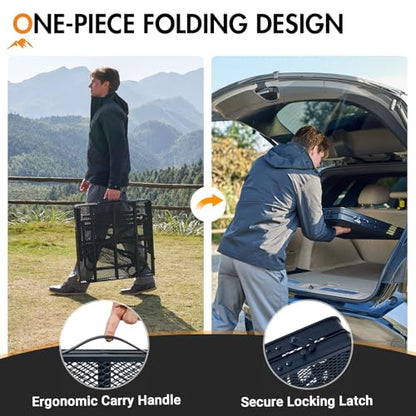 Portal Iron Mesh Folding Grill Table with 2 Adjustable Heights(15" & 29"), Heavy Duty Metal Camp Table, Heat-Resistant Tabletop for BBQ & Outdoor Cooking, One-Piece Folding Design, Dark Gray