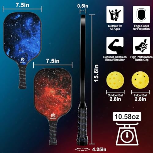 Dulce DOM Pickleball Paddles Set of 2/4 - USAPA Approved, 4 Indoor Outdoor Pickleball Balls, Fiberglass Surface Paddle Racket with Cover Bag, Ideal Training Equipment Gift for Men & Women - color: Blue Red*5