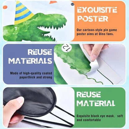 WERNNSAI Pin the Tail on The Dinosaur - T-Rex Dinosaur Birthday Decorations Roar Dino Theme Party Games for Toddlers Kids Boys Room Wall Decor 21" x 28" Poster with 24 Stickers and Blindfold - style: Dinosaur C