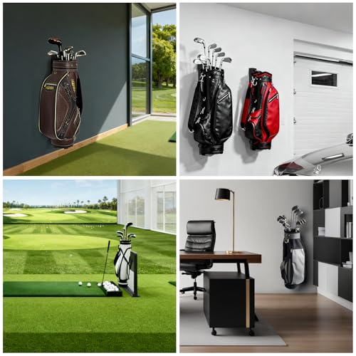 Black Wall Mount Golf Bag Holder - 55LBS Capacity, Adjustable Height 36.2"-48" & 5.9" Width, Heavy-Duty Steel Golf Storage Rack for Garage, Home, Golf Club, Space-Saving Design - size: 36.2"-48" & 5.9"