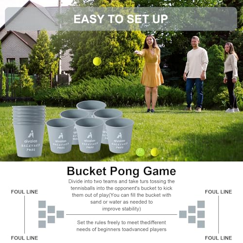 Aivalas Yard Pong Outdoor Games, Giant Yard Games Set with 12 Buckets and Balls for Adults and Family, Toss Game Throwing Games for Beach, Camping, Lawn and Backyard - color: Gray