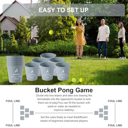 Aivalas Yard Pong Outdoor Games, Giant Yard Games Set with 12 Buckets and Balls for Adults and Family, Toss Game Throwing Games for Beach, Camping, Lawn and Backyard - color: Gray