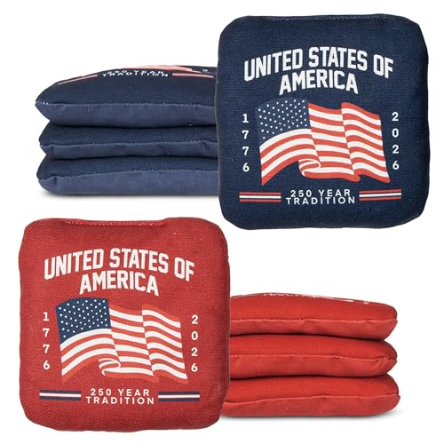 Play Platoon Pro Cornhole Bags Set of 8 - Professional Dual Sided Slick and Sticky Side Competition Corn Hole Bags - Tournament Series - color: Blue/Red 250th Anniversary