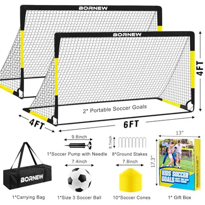 Kids Soccer Goal for Backyard Set - 2 Set of 7X5 / 6X4 ft Toddler Soccer Nets Training Equipment, Soccer Ball, Pop Up Portable Soccer Set for Kids and Youth Games and Training Goals Ages 3-16 Gift - color: 1.Black Yellow, style: 6' x 4'