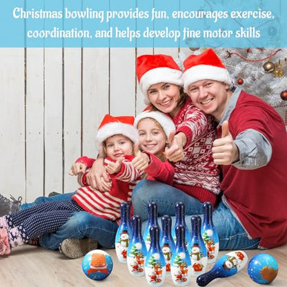 Libima 12 Pcs Christmas Bowling Set Santa Claus Snowman Bowling Set 10 Soft Foam Bowling Pins 2 Bowling Balls Set Toy Bowling Set for Game Indoor Outdoor Xmas Party Supplies - color: Blue, style: Snow
