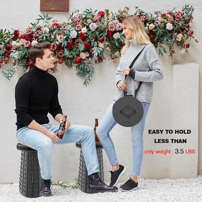 ALEVMOOM XXL Collapsible Stool with Thick Cushion,Taller 19.7" Wider 11.8" Camping Chair More Sturdy Capacity 1000LBS,Portable Telescoping Adjustable Stool for Garden Fishing Hiking BBQ (Large Black) - color: Large Black