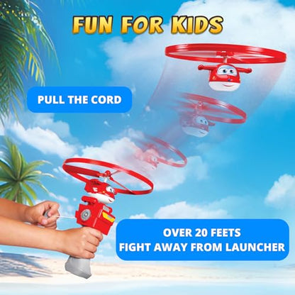 Super Wings Flying Toys, Jett Flying Toys for Kids Ages 3-5 4-8, Fun Outdoor Flying Disc Launcher Toys, Airplane Outside Flying Toys for Kids Boys Girls 3 4 5 6 7 8 Year Old - style: Jett