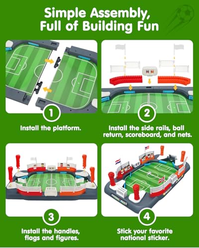 Soccer Board Game for Kids with 12 Countries Flag Stickers & 12 Star Player Figures – Interactive Foosball Table Game, Mini Pinball Sports Toy Boys Girls Birthday Family Party