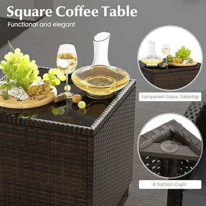 Tangkula 5 Pieces Patio Conversation Set, PE Wicker Rattan Outdoor Furniture Set with 2 Chairs, 2 Ottomans & Tempered Glass Coffee Table, Ideal for Poolside, Backyard, Lawn, Deck, Mix Brown & Grey - color: Mix Brown & Grey