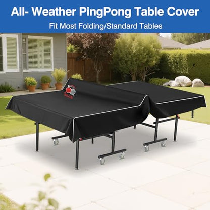 PingPong Table Cover 420D Oxford Fabric with Cotton Lining, Waterproof PU Coating, Sunproof & All-Weather Protection, Universal Fit for 9x5 FT Indoor/Outdoor Folding & Flat Tables