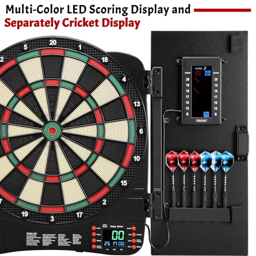 Electronic Dartboard Cabinet, Digital Soft Tip Dartboards with LED Scoreboard, Dart Board Set with 40 Games 420 Variants, 6 Darts, 100 Tips