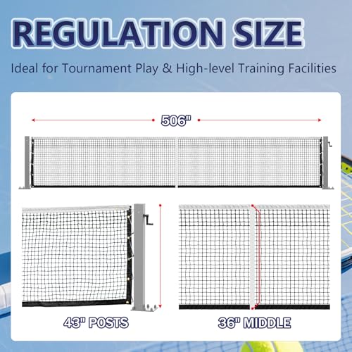 Katop Surface Mount Tennis Net Posts with Heavy Duty Double-Layer Tennis Net, 4'' Square Aluminum Alloy Posts, Unique Built-in Winder Design, ITF Compliant, Sturdy and Durable - color: Silvery Gray