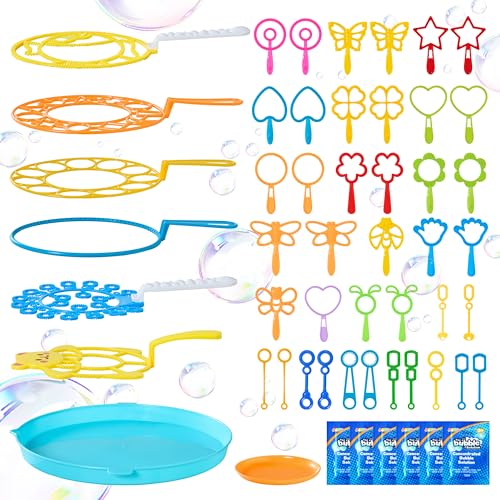 JOYIN Big Bubble Wands Set, 48 Pcs Giant Bubble Maker with Tray Bulk for Kids Adults Gifts, Summer Outside Toys, Easter Basket Stuffers, Birthday Party Favors - style: Various