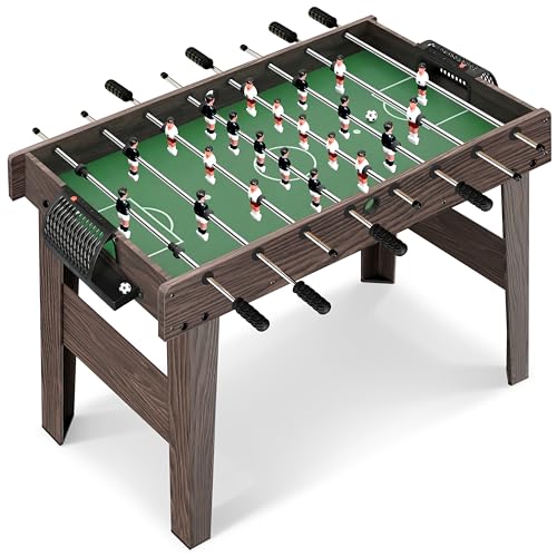 SereneLife 48in Foosball Table, Competition Size Soccer Game Table for Kids and Adults, Home Game Room Arcade Set, Leveling Legs, Engineered Wood, Chrome Steel Rods, 2 Balls, 2 Cup Holders - color: D) Brown