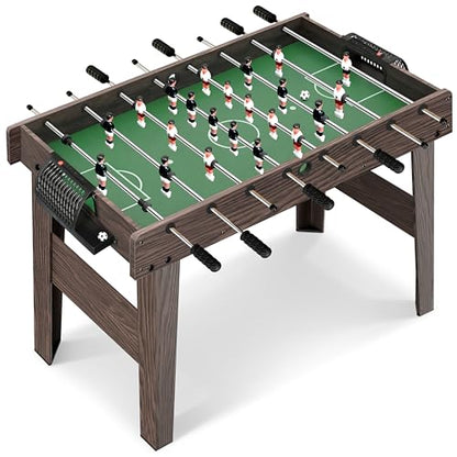 SereneLife 48in Foosball Table, Competition Size Soccer Game Table for Kids and Adults, Home Game Room Arcade Set, Leveling Legs, Engineered Wood, Chrome Steel Rods, 2 Balls, 2 Cup Holders - color: D) Brown