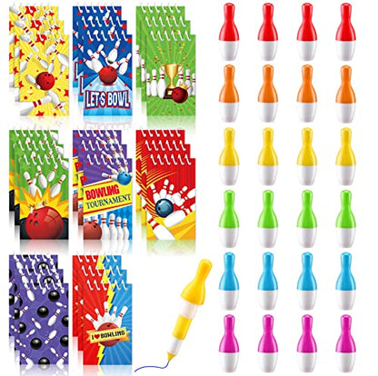 Kisston 48 Pcs Bowling Party Favors Include 24 Mini Notebooks Sports Notepads and 24 Ballpoint Pen Bowling Gifts for Party Decoration Teacher Office Reward Supplies