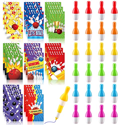 Kisston 48 Pcs Bowling Party Favors Include 24 Mini Notebooks Sports Notepads and 24 Ballpoint Pen Bowling Gifts for Party Decoration Teacher Office Reward Supplies
