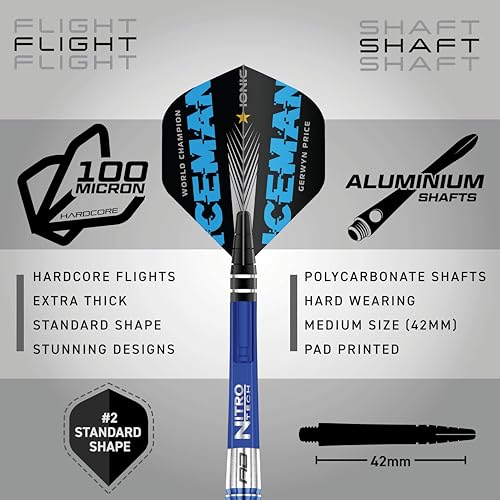 RED Dragon Gerwyn Price Iceman - Tungsten Steel Darts Set with Flights and Stems