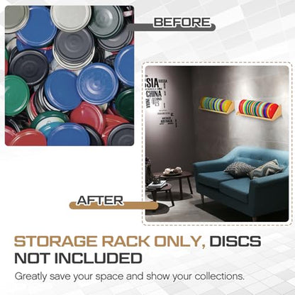 Weysat 1/2 Pack Disc Golf Storage Rack Wall Mount Disc Golf Accessories Organizer Rack Holder Basket Shelf for Home Garage - style: Wood