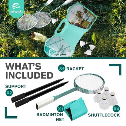 EasyGo Badminton Set with Net, 4 Rackets, 4 Shuttlecocks, Portable Storage Box, for Backyards, Outdoor Games, Yard Games | Badminton Set, Outdoor Games, Yard Games