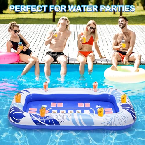 56IN Oversize Floating Card Game Table for Pool with Waterproof Cards - Inflatable Floating Card Table for Adults, Snack Drink Tray with Cup Holders, Hot Tub Lake Summer Beach Fun Accessories