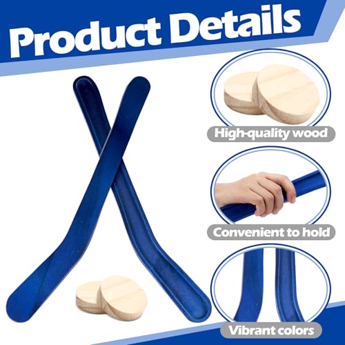 Soulchen 2 Sets Replacement Hockey Sticks and Pucks for Classic Wooden Tabletop Games Hockey Game Slap Shot Extra Accessories for Family Adults Kids Children - color: Blue