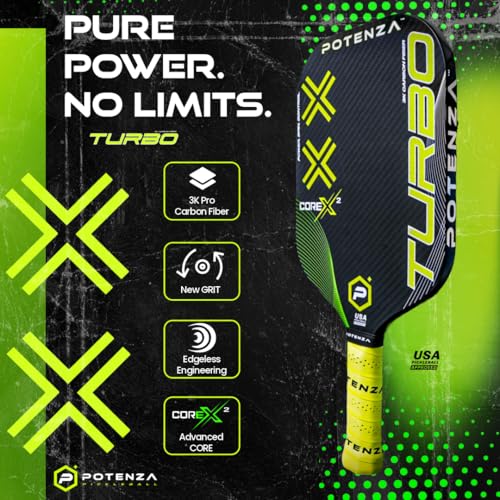POTENZA Turbo+ Pro Pickleball Paddle (3K Carbon Fiber, 16mm COREx2)