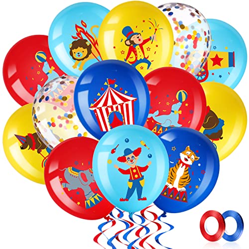 60 Pack Carnival Theme Party Balloons Decorations 12 Inch Latex Confetti Circus Animal Balloons Red Yellow and Blue Circus Decorations for Carnival Birthday Clown Party Showman Supplies
