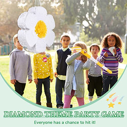 Deekin Daisy Flower Piñata Flower Daisy Party Game Piñata Hippie Boho Hanging Gender Reveal with Blindfold and Stick for Birthday Decorations Baby Shower Wedding Gender Reveal Floral Party Supplies - style: Daisy