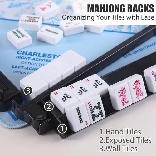 4 Pcs 18.7 Inch Dark Black Acrylic Mahjong Tile Racks with Pushers for Game Night American Mahjong Racks Tile Set for Mah Jong Lovers and Beginners - color: Dark Black