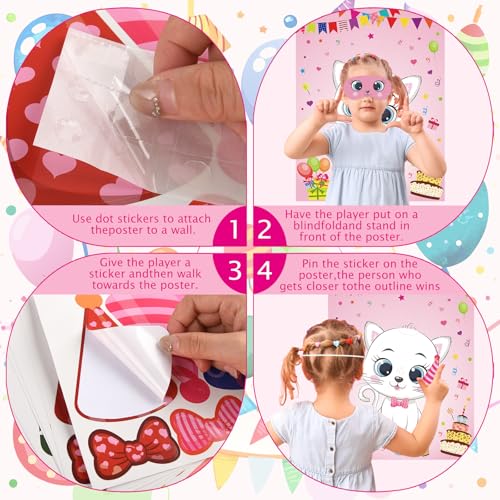 PLULON Cat Party Game for Kids Pin The Hat Bow Tie on The Cat Birthday Game Poster for Boy Girl Birthday Summer Party Favors Wall Decorations Classroom Activities - style: Cat
