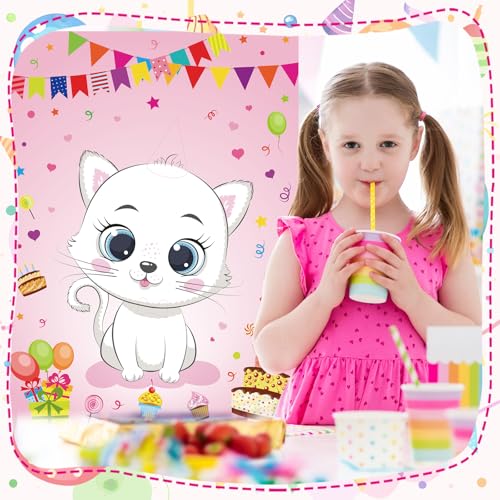 PLULON Cat Party Game for Kids Pin The Hat Bow Tie on The Cat Birthday Game Poster for Boy Girl Birthday Summer Party Favors Wall Decorations Classroom Activities - style: Cat