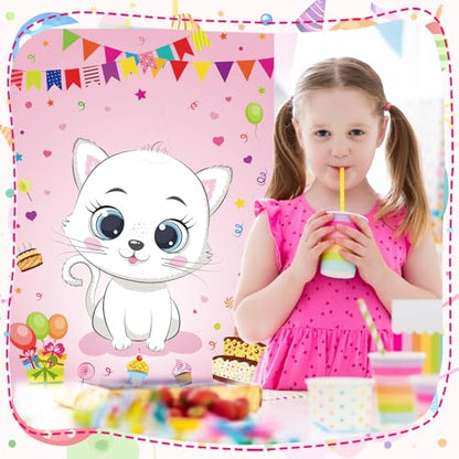 PLULON Cat Party Game for Kids Pin The Hat Bow Tie on The Cat Birthday Game Poster for Boy Girl Birthday Summer Party Favors Wall Decorations Classroom Activities - style: Cat