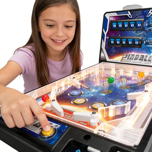 Pinball Machine Fast Sling, Table Top Mini Pinball Game for Kids, Fun Arcade Game with LCD Screen, Light and Sound Effects, Interactive for Kids & Family