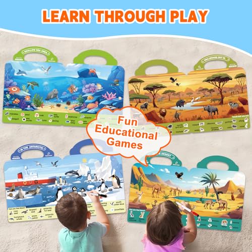 Search and Find Books for Kids 3-5, Reusable Preschool Learning Activities, Perfect Road Trip Car Airplane Games, Educational Toys, Busy Books for 3 4 5 6 Year Old Boys Girl Christmas Birthday Gifts - style: Search and Find Animals