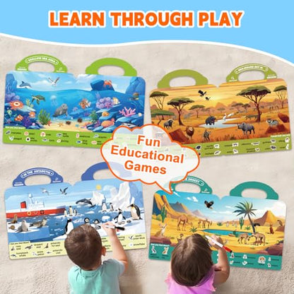 Search and Find Books for Kids 3-5, Reusable Preschool Learning Activities, Perfect Road Trip Car Airplane Games, Educational Toys, Busy Books for 3 4 5 6 Year Old Boys Girl Christmas Birthday Gifts - style: Search and Find Animals