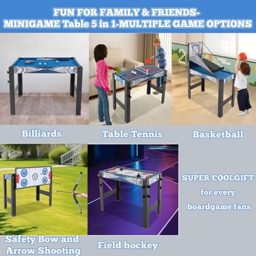 5-in-1 Multi Game Table Set-Billiards, Basketball, Hockey, Table Tennis and Safe Archery,Infinity Game Table with for Home, Game Room, Bar, Office, Dormitory