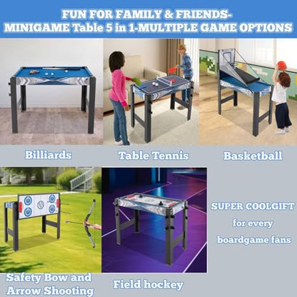 5-in-1 Multi Game Table Set-Billiards, Basketball, Hockey, Table Tennis and Safe Archery,Infinity Game Table with for Home, Game Room, Bar, Office, Dormitory