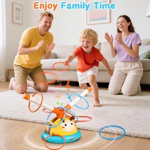 Outdoor Toys for Kids 4-8, 4-in-1 Musical Jump Toy, Toss Ring & Baseball Game, Indside Outside Active Play Sports Toy for Toddlers Ages 3-5, for Boys Girls 3 4 5 6 7 8